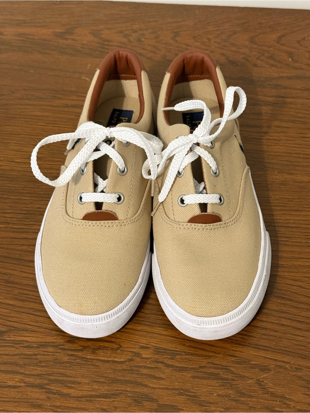 Boys Ralph Lauren Canvas Low-Top Sneakers in Beige with White Soles size 3